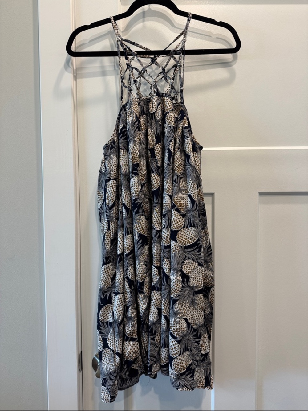 Entro Navy Pineapple Print Halter Sundress Size Large